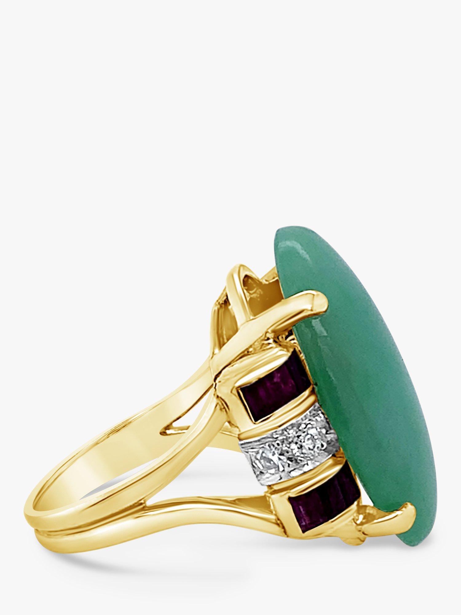Product image 4 of 4, which shows Milton & Humble Jewellery 9ct Yellow Gold Pre-Loved Jade, Ruby & Diamond Ring, Dated Circa 1960s