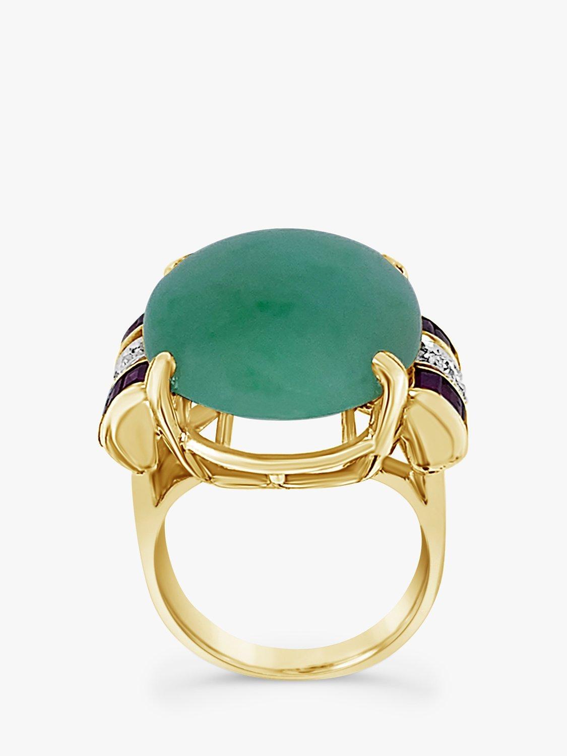 Product image 1 of 4, which shows Milton & Humble Jewellery 9ct Yellow Gold Pre-Loved Jade, Ruby & Diamond Ring, Dated Circa 1960s