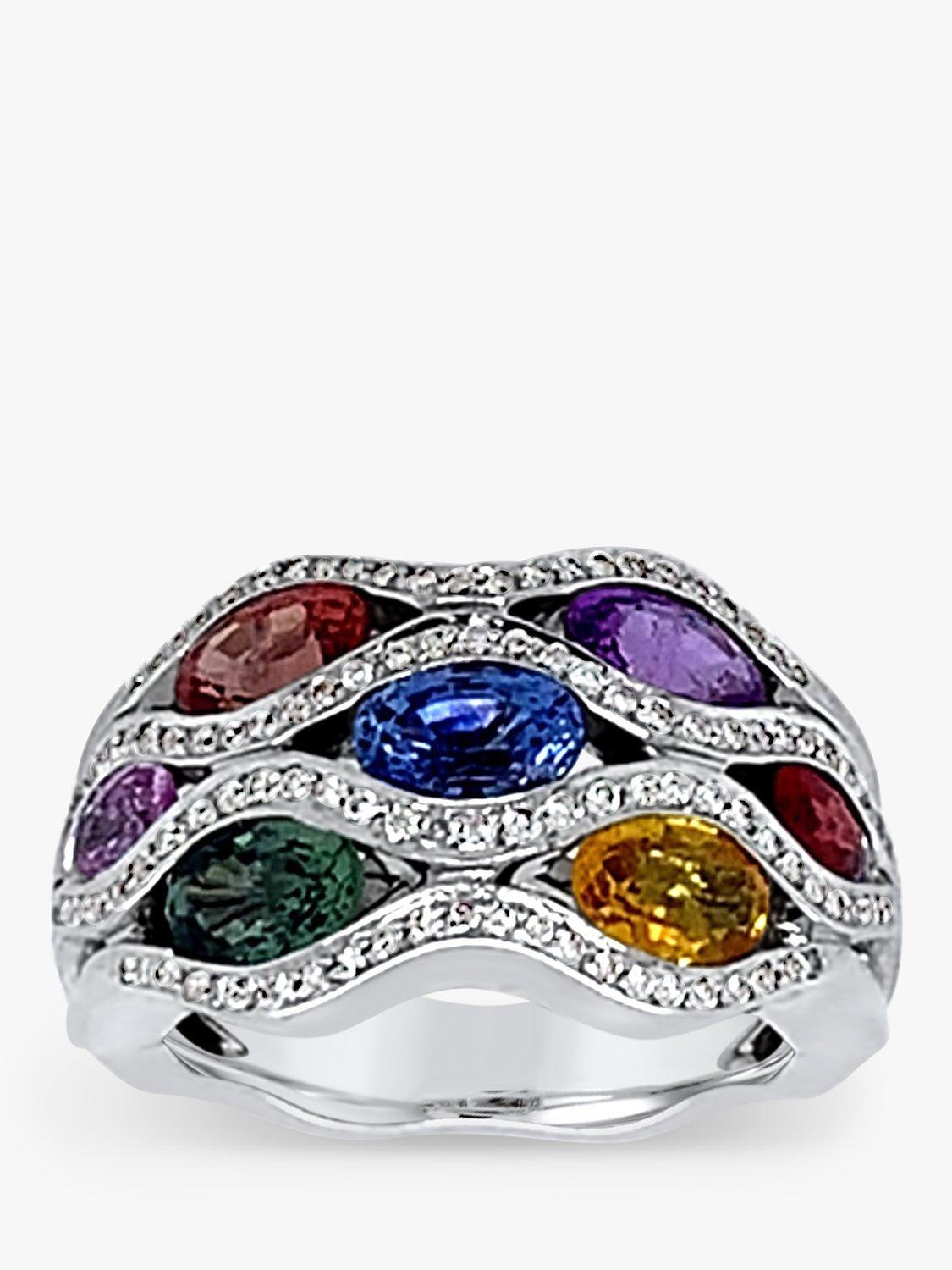 Product image 1 of 5, which shows Milton & Humble Jewellery 18ct White Gold Pre-Loved Sapphire & Diamond Bomb Ring