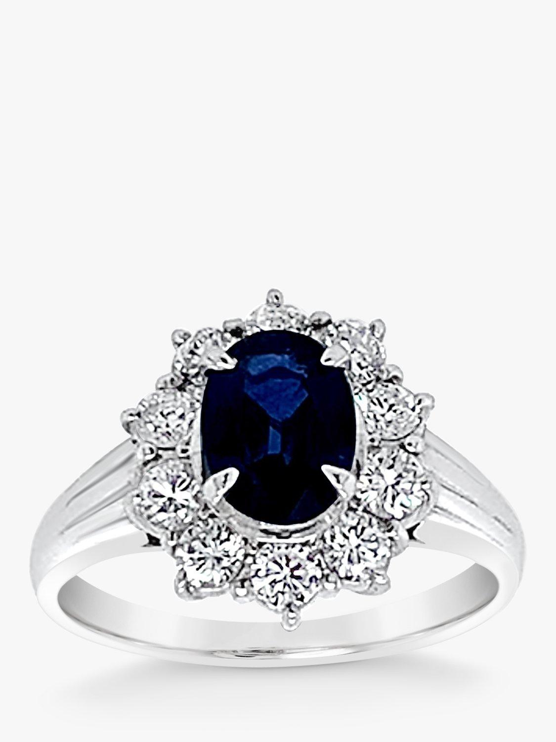 Product image 1 of 5, which shows Milton & Humble Jewellery Platinum Pre-Loved Sapphire & 10 Stone Diamond Ring