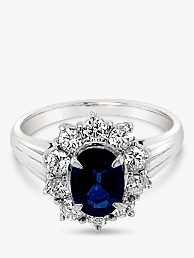 Product image 3 of 5, which shows Milton & Humble Jewellery Platinum Pre-Loved Sapphire & 10 Stone Diamond Ring
