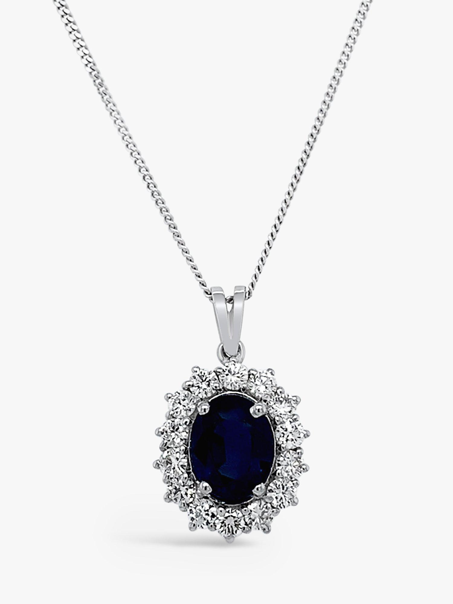 Product image 1 of 3, which shows Milton & Humble Jewellery 18ct White Gold Pre-Loved Sapphire & Diamond Pendant Necklace