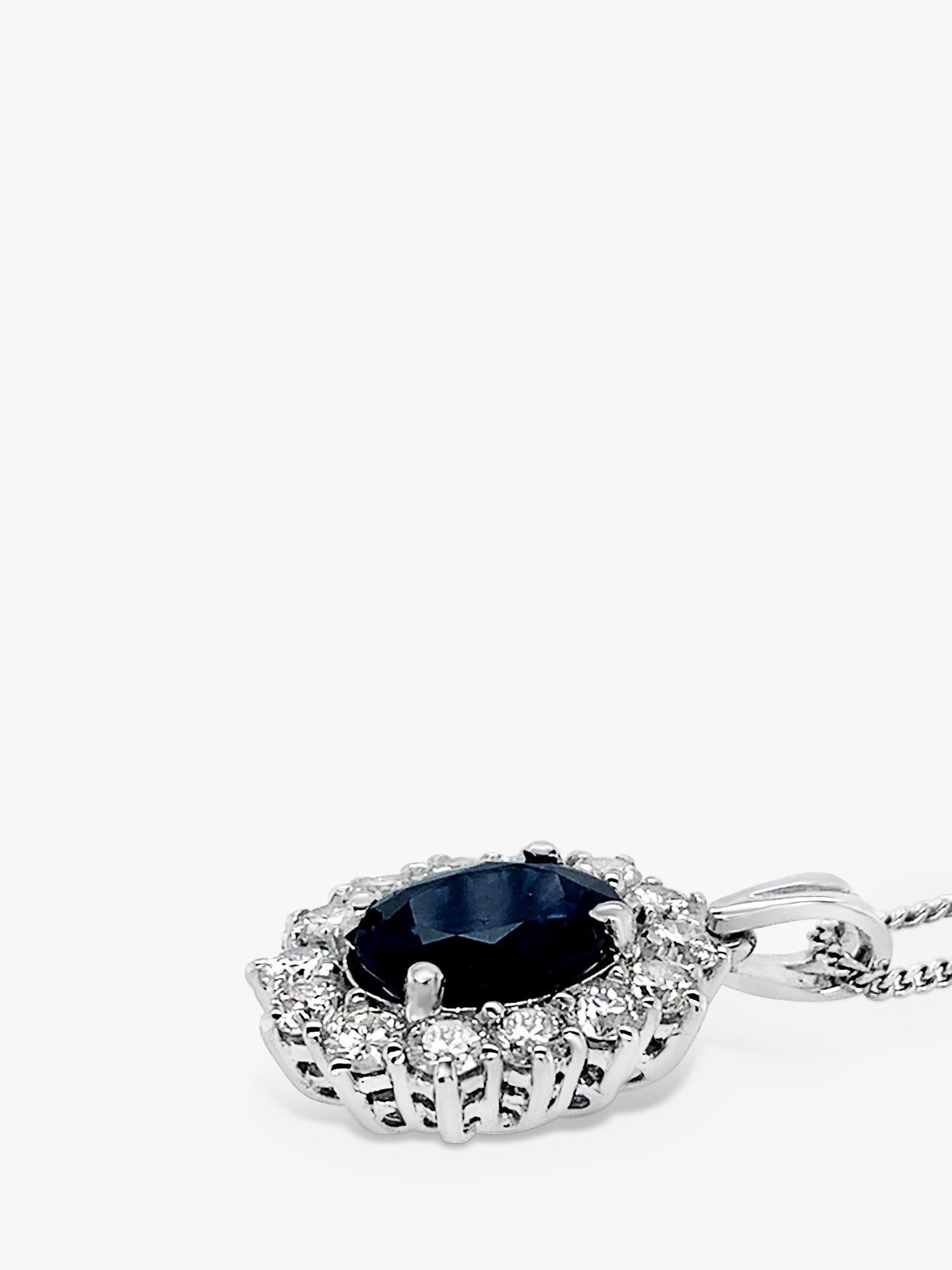 Product image 3 of 3, which shows Milton & Humble Jewellery 18ct White Gold Pre-Loved Sapphire & Diamond Pendant Necklace