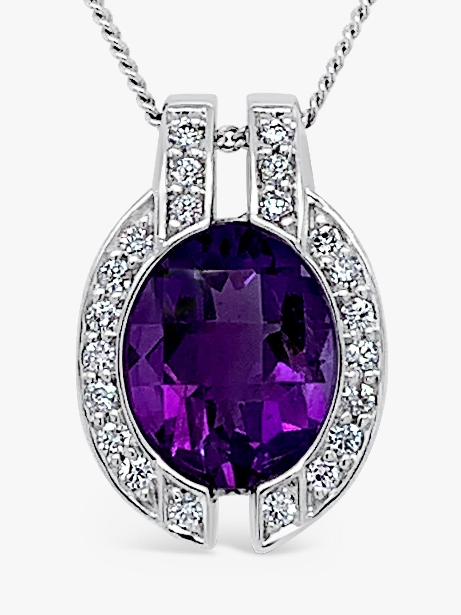 Product image 1 of 4, which shows Milton & Humble Jewellery 18ct White Gold Pre-Loved Amethyst Pendant Necklace