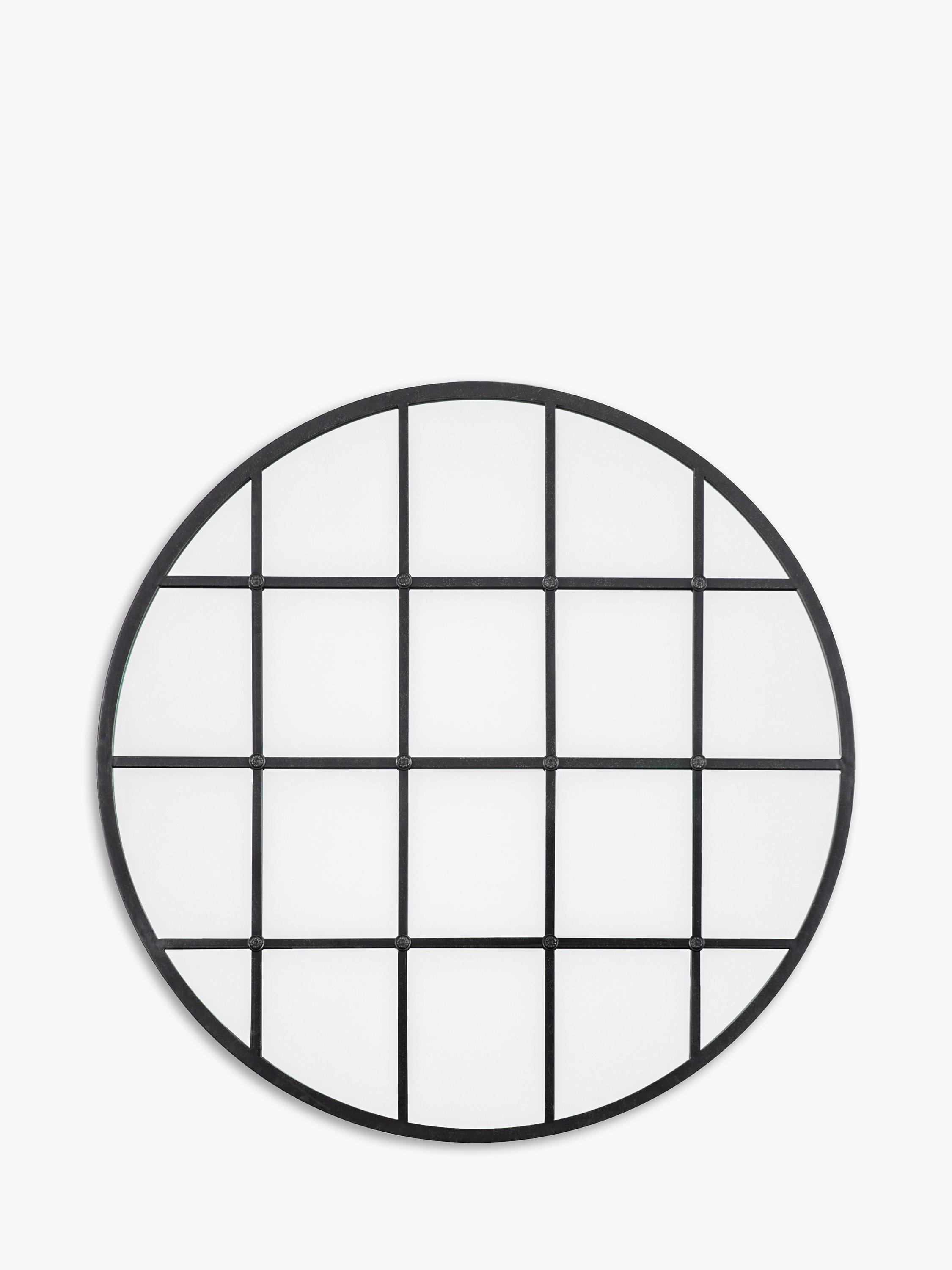 John Lewis Metal Window Frame Round Wall Mirror, 115cm, Black