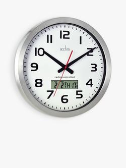 Acctim Meridian Radio Controlled LCD Display Analogue Wall Clock, 38cm, SIlver - view 2, Silver