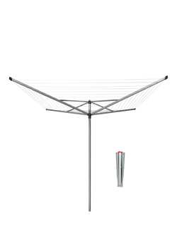 Brabantia Topspinner Rotary Clothes Outdoor Airer Washing Line with Ground Spike, Metallic Grey, 60m, Metallic Grey