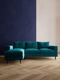 Swoon Evesham Grand 4 Seater LHF Chaise End Sofa, Dark Leg - view 2, Kingfisher Velvet