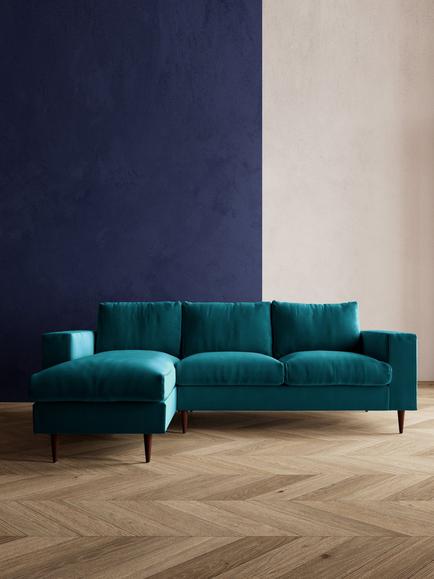 Swoon Evesham Grand 4 Seater LHF Chaise End Sofa, Dark Leg - view 2, Kingfisher Velvet