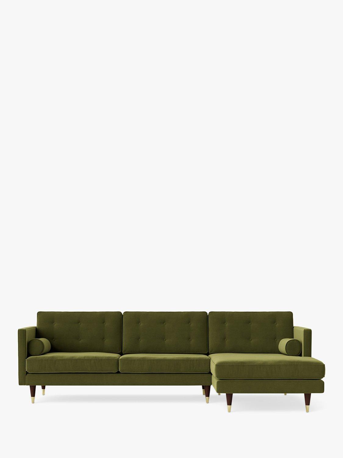 Porto Range, Swoon Porto Grand 4 Seater RHF Chaise End Sofa, Dark Leg, Fern Velvet