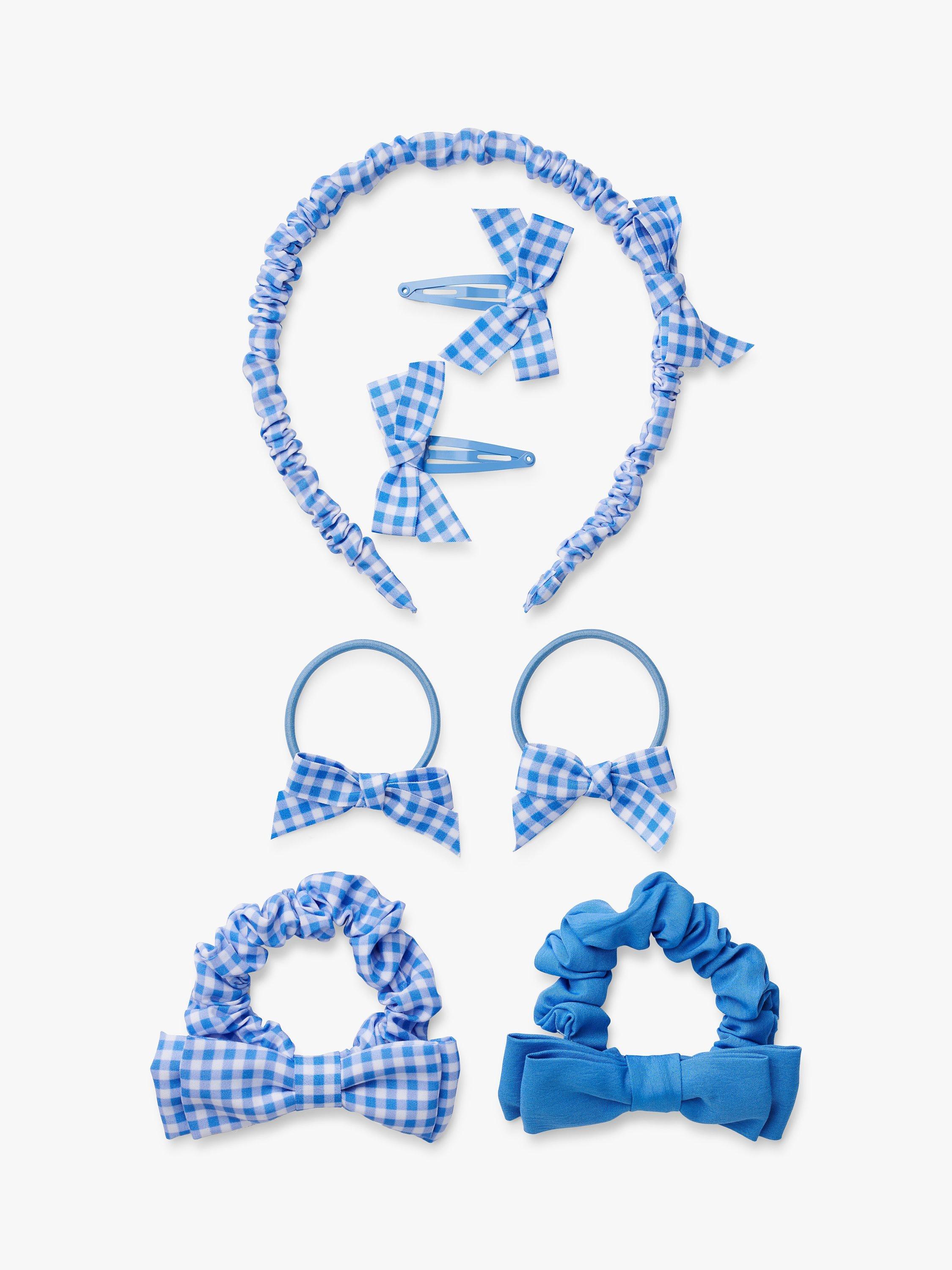 Small Stuff Kids' Gingham Hair Set, Pack of 7, Light Blue