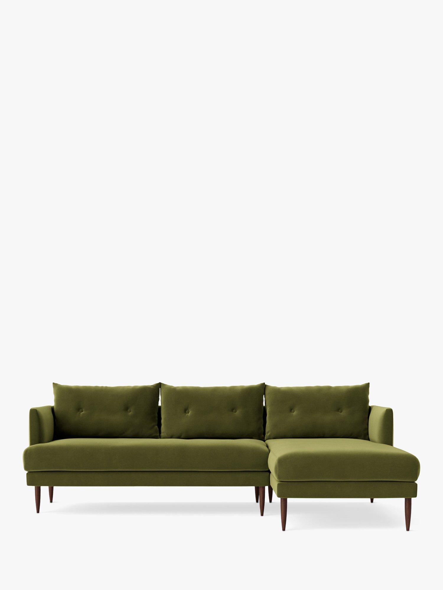 Kalmar Range, Swoon Kalmar Grand 4 Seater RHF Chaise End Sofa, Dark Leg, Fern Velvet