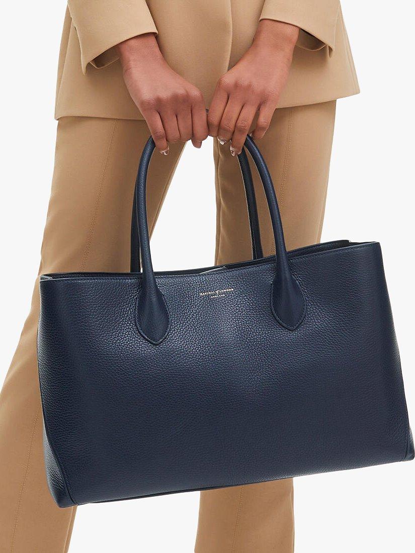 Product image 6 of 7, which shows Aspinal of London Large London Pebble Leather Tote Bag, Navy