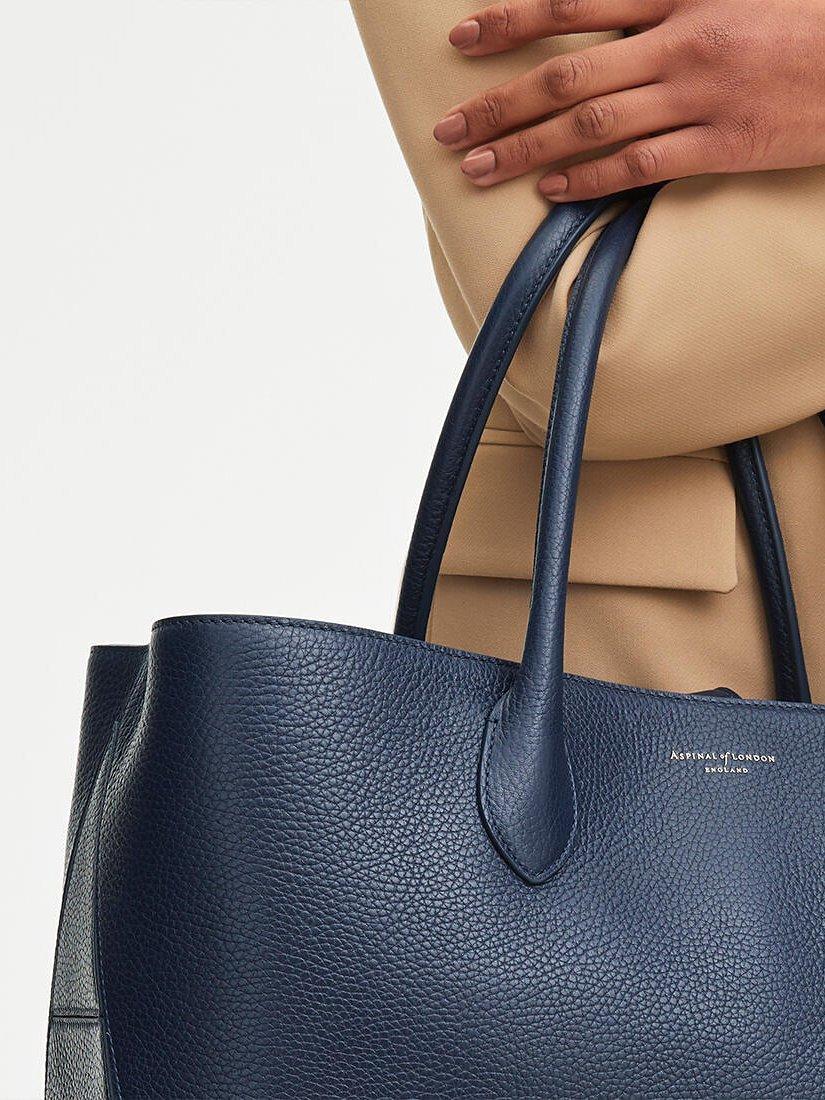 Product image 7 of 7, which shows Aspinal of London Large London Pebble Leather Tote Bag, Navy