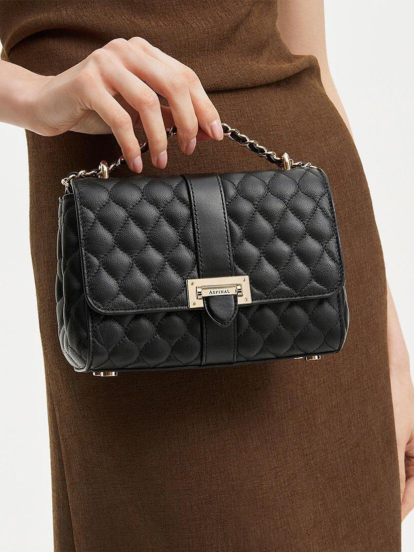 Aspinal of London Lottie Small Quilted Pebble Leather Shoulder Bag, Black