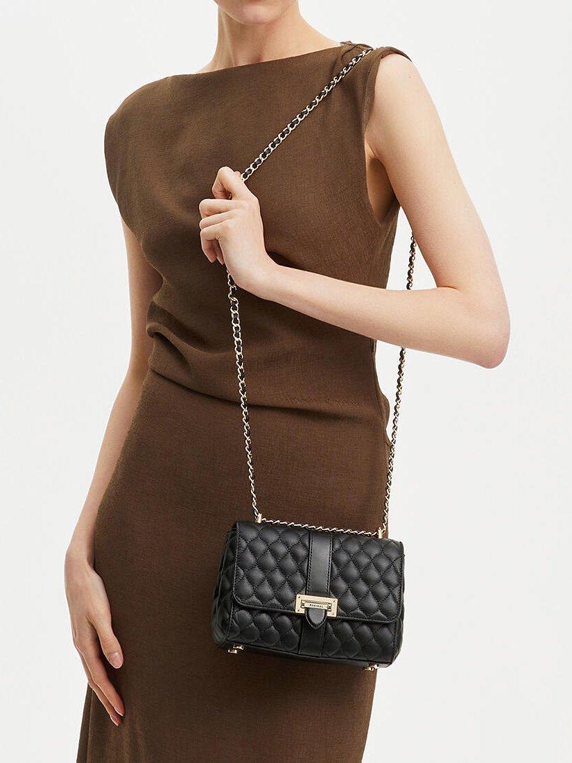 Aspinal of London Lottie Small Quilted Pebble Leather Shoulder Bag, Black