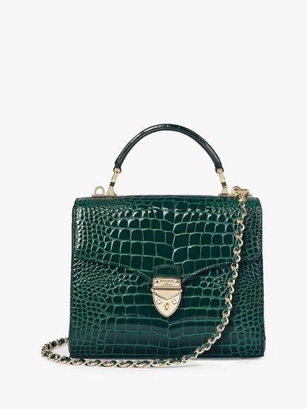 Aspinal of London Midi Mayfair Croc Effect Leather Cross Body Bag, Evergreen