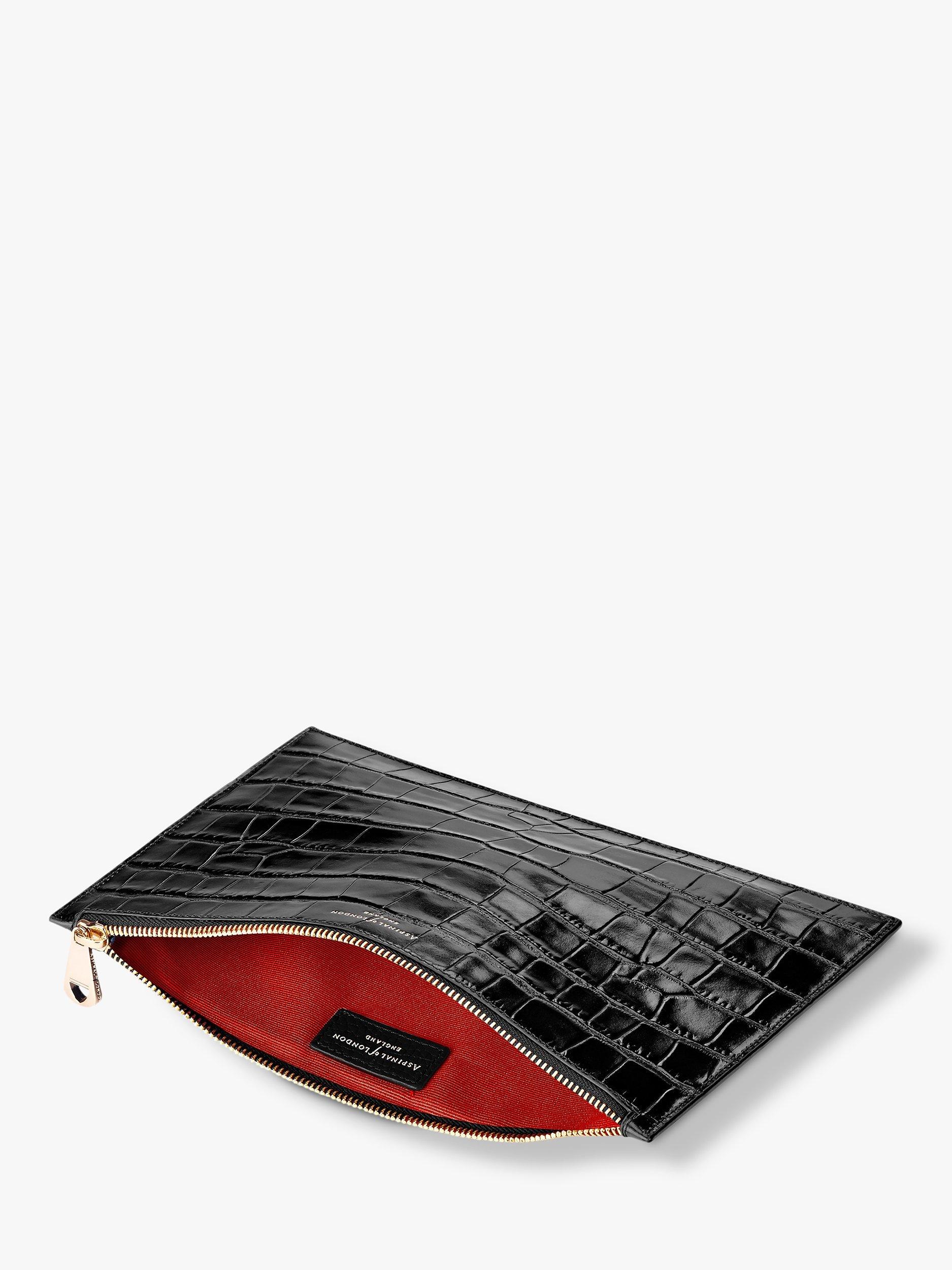 Product image 2 of 4, which shows Aspinal of London Essential Deep Shine Croc Leather Large Flat Pouch, Black