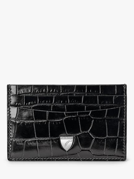 Aspinal of London Croc Leather Slim Credit Card Case, Black/Blue