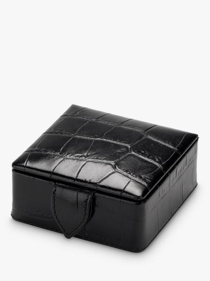 Aspinal of London Small Stud Croc Leather Box - view 2, Black