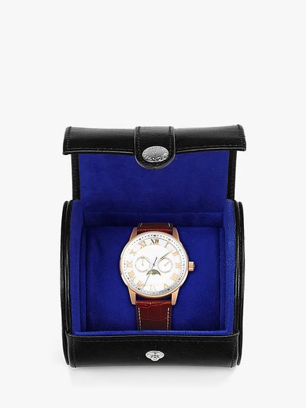 Aspinal of London Smooth Leather Travel Watch Roll, Black