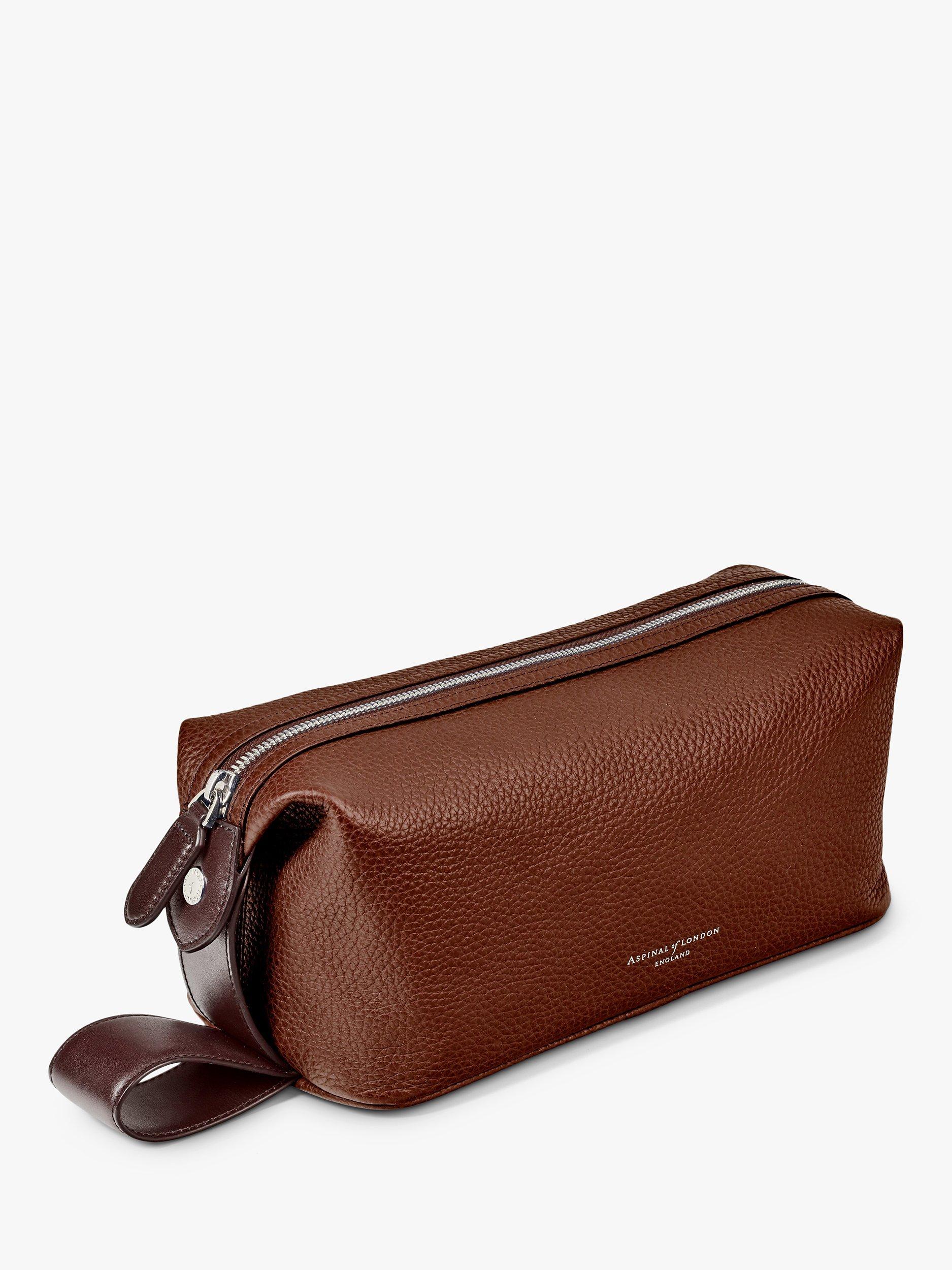Product image 1 of 4, which shows Aspinal of London Reporter Pebble Leather Wash Bag, Chestnut