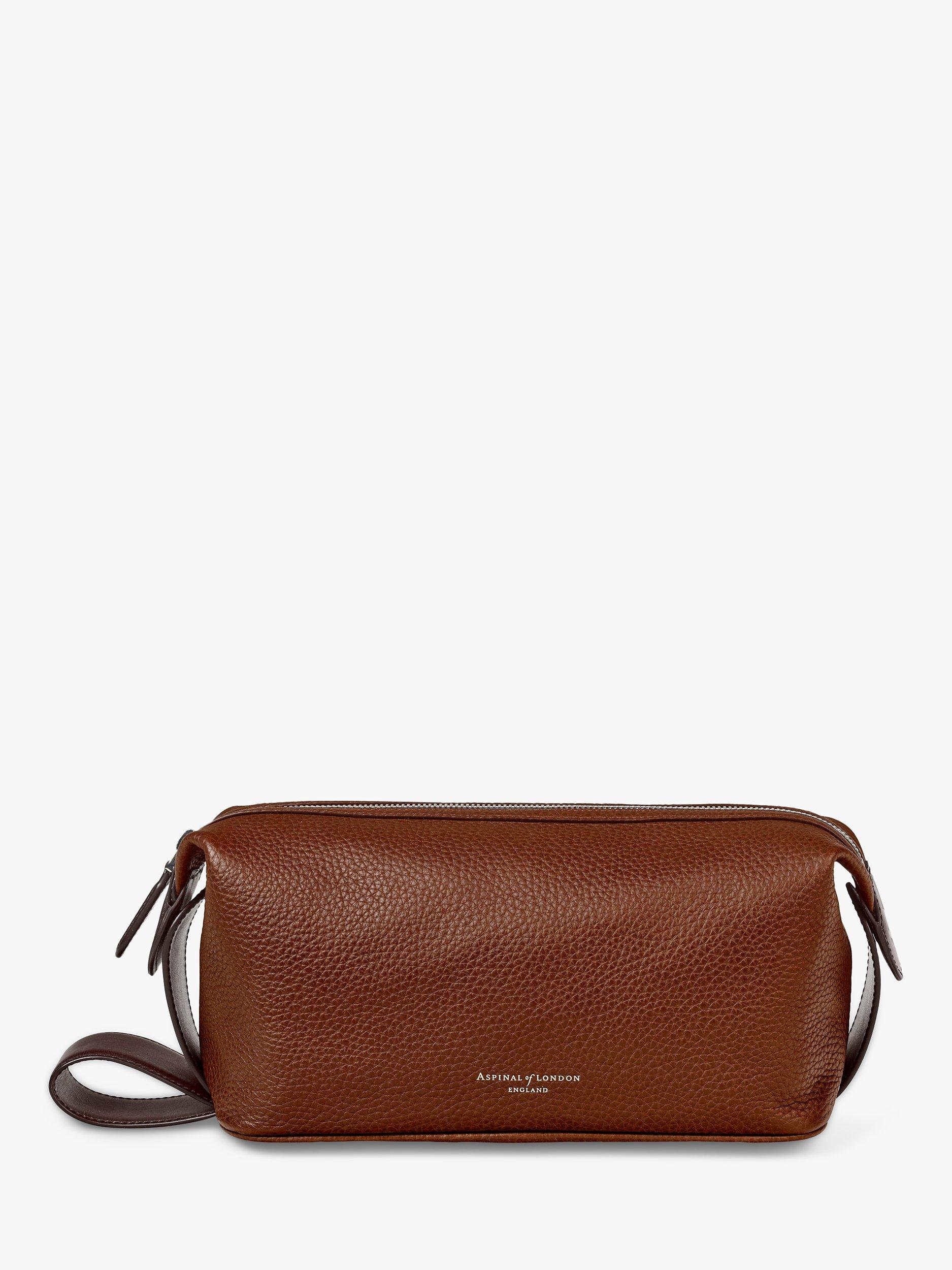 Product image 3 of 4, which shows Aspinal of London Reporter Pebble Leather Wash Bag, Chestnut