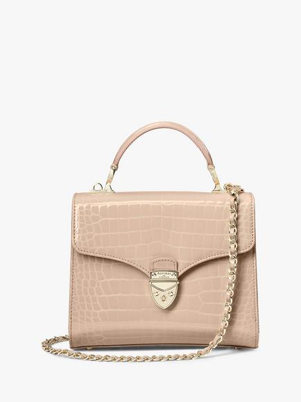 Aspinal of London Midi Mayfair Croc Effect Leather Cross Body Bag, Taupe