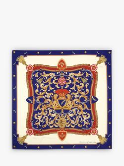 Aspinal of London Signature Shield Silk Square Scarf, Blue