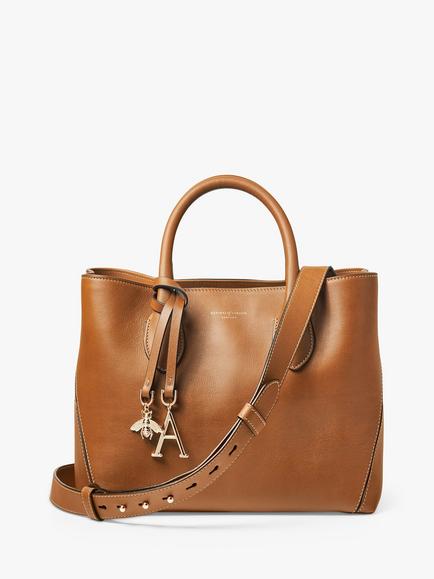 Aspinal of London Midi London Smooth Leather Tote Bag, Tan