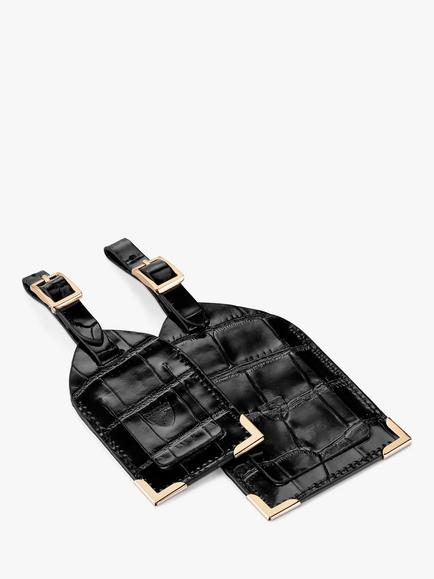 Aspinal of London Croc Leather Luggage Tag, Set of 2, Black