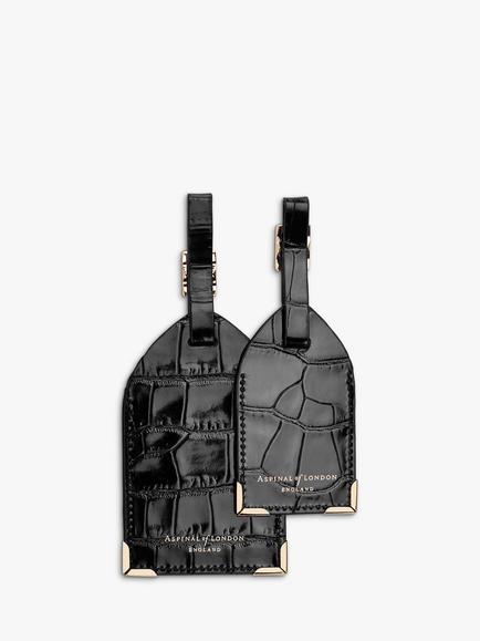 Aspinal of London Croc Leather Luggage Tag, Set of 2 - view 2, Black