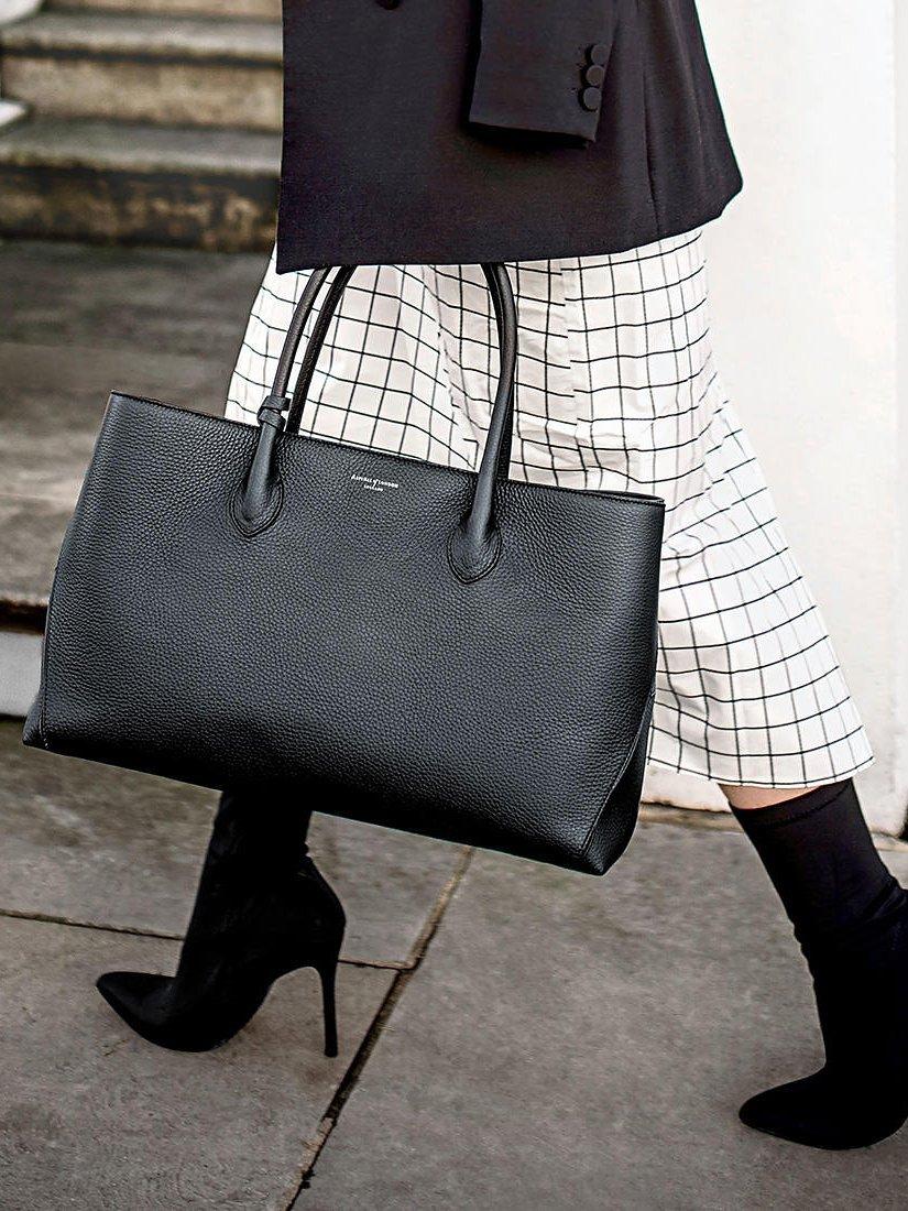 Product image 5 of 7, which shows Aspinal of London Large London Pebble Leather Tote Bag, Black