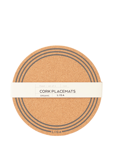 LIGA Cork Printed Round Placemats, Set of 6, Natural - view 2, Natural
