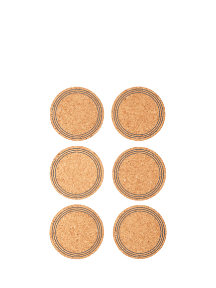 LIGA Cork Printed Round Coasters, Set of 6, Natural, Natural