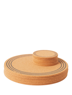 LIGA Cork Printed Round Coasters, Set of 6, Natural, Natural