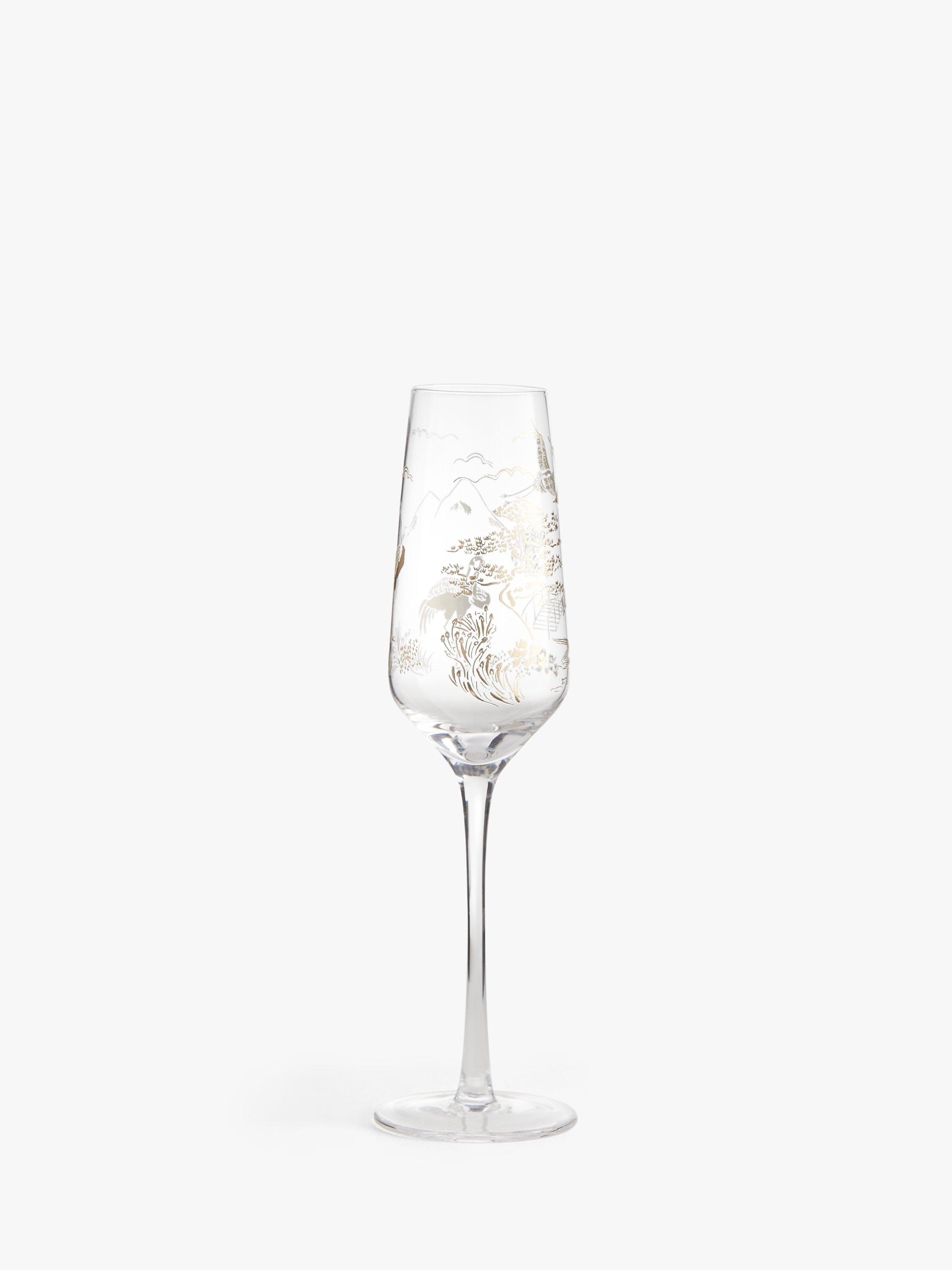 John Lewis Willow Landscape Glass Champagne Flute, 240ml, Clear/Gold