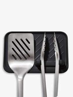 OXO Good Grips Stainless Steel BBQ Turner, Tongs & Utensil Rest, Set of 3, Black