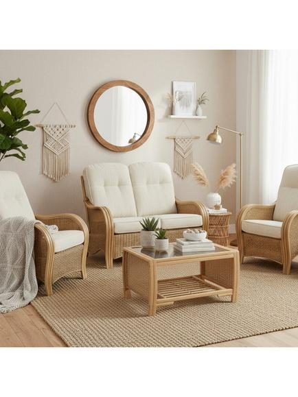 Desser Turin Rattan 4-Seater Lounging Table & Chairs Set, Natural, Natural