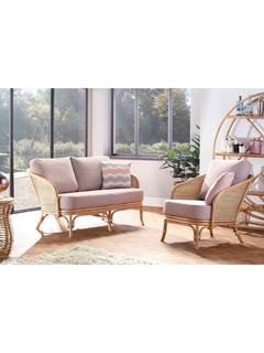 Desser Royal Rattan Cane 2-Seater Sofa, Natural/Pink