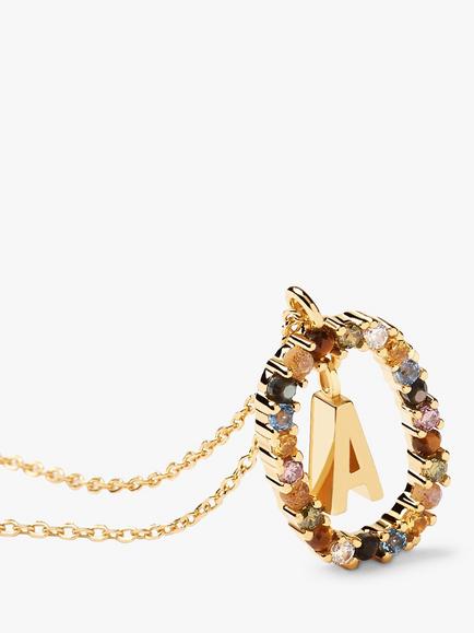 PDPAOLA Alphabet Initial Crystal Pendant Necklace, Gold/Multi - view 2, Gold/Multi A