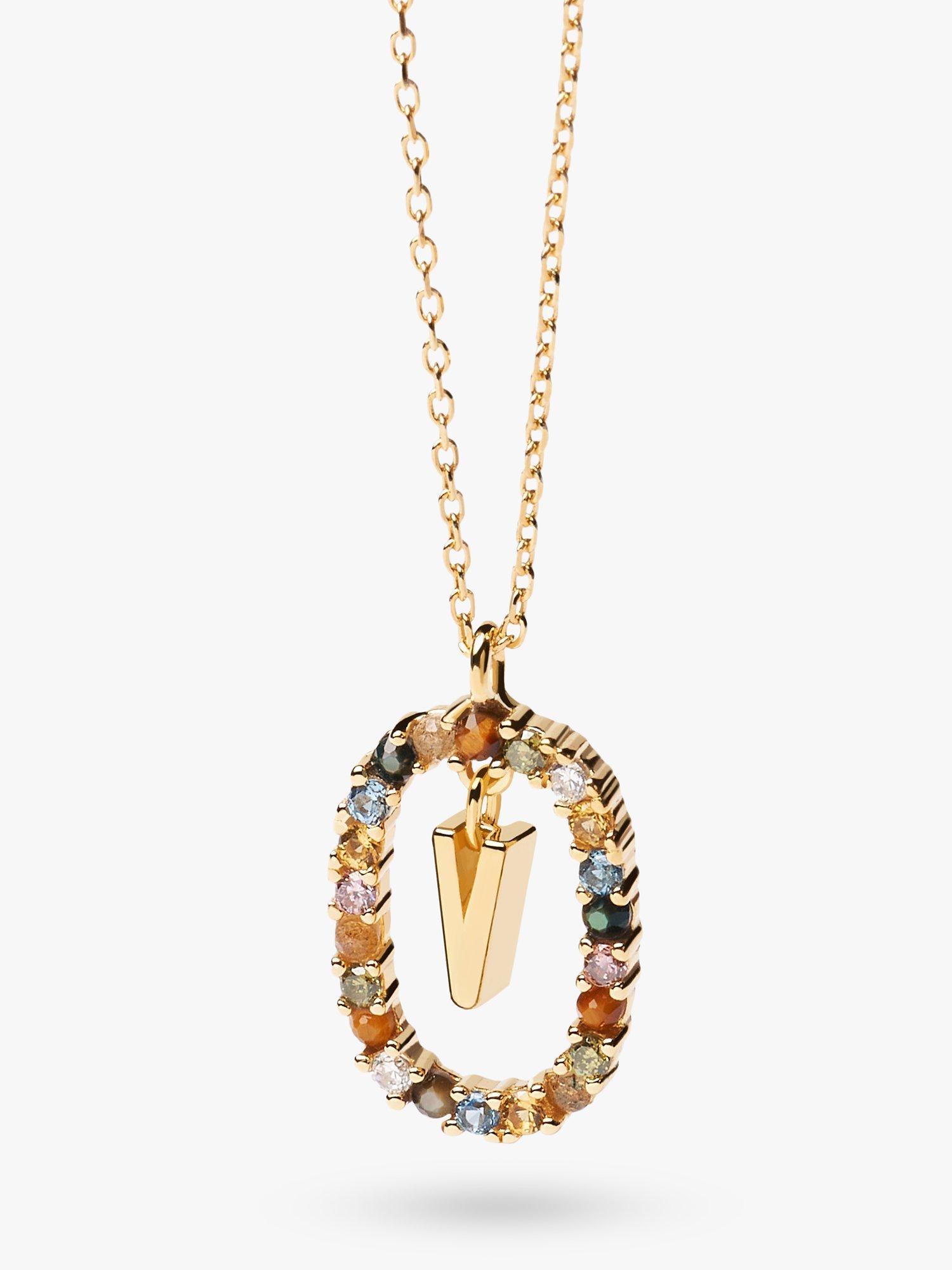 Product image 1 of 2, which shows PDPAOLA Alphabet Initial Crystal Pendant Necklace, Gold/Multi, V