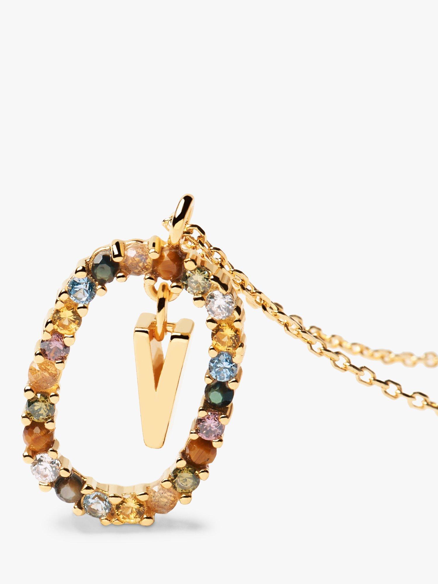 Product image 2 of 2, which shows PDPAOLA Alphabet Initial Crystal Pendant Necklace, Gold/Multi, V