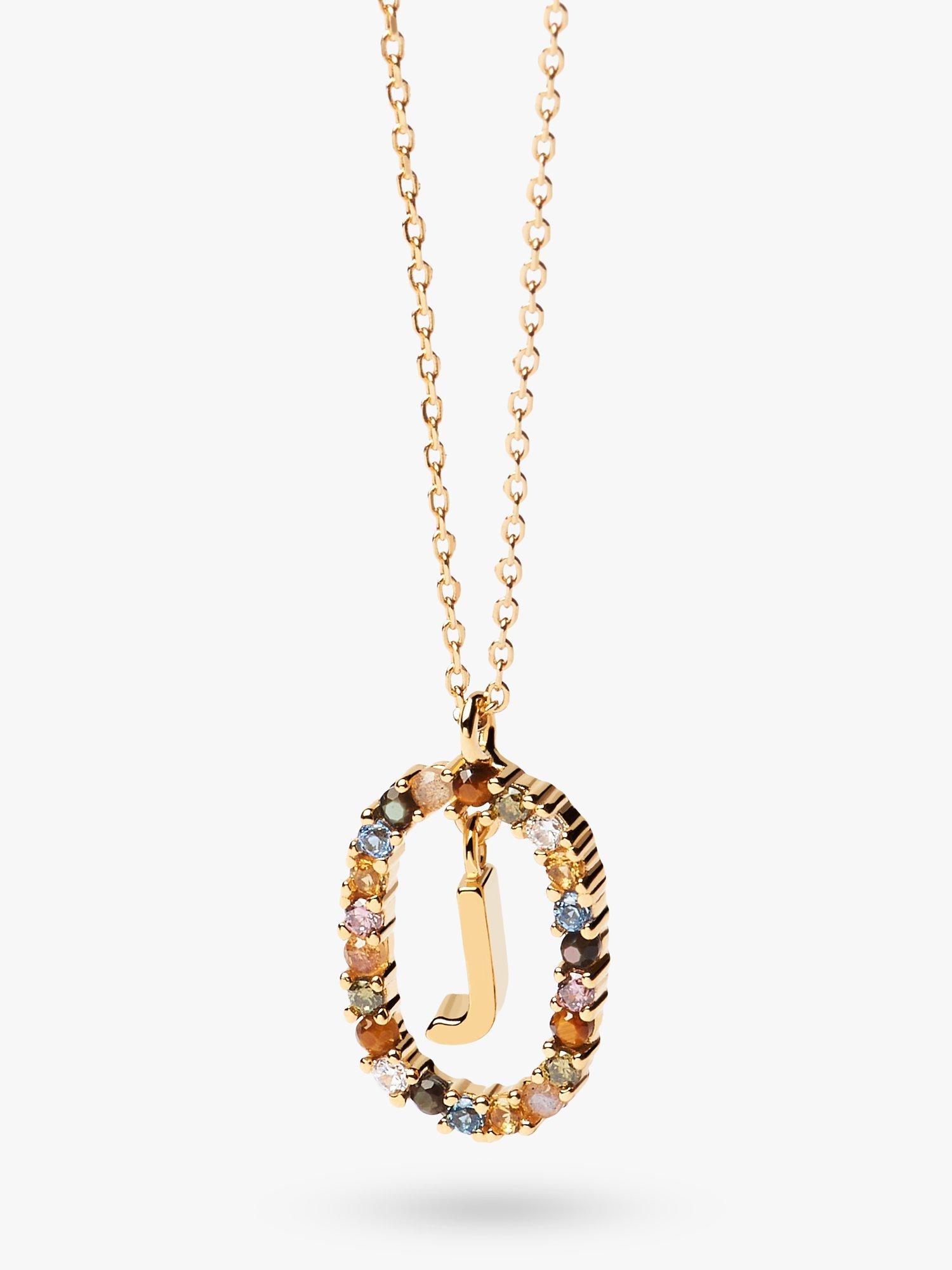 Product image 1 of 2, which shows PDPAOLA Alphabet Initial Crystal Pendant Necklace, Gold/Multi, J