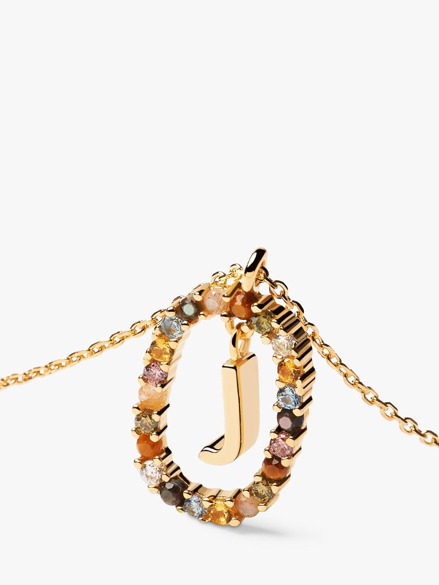 Product image 2 of 2, which shows PDPAOLA Alphabet Initial Crystal Pendant Necklace, Gold/Multi, J