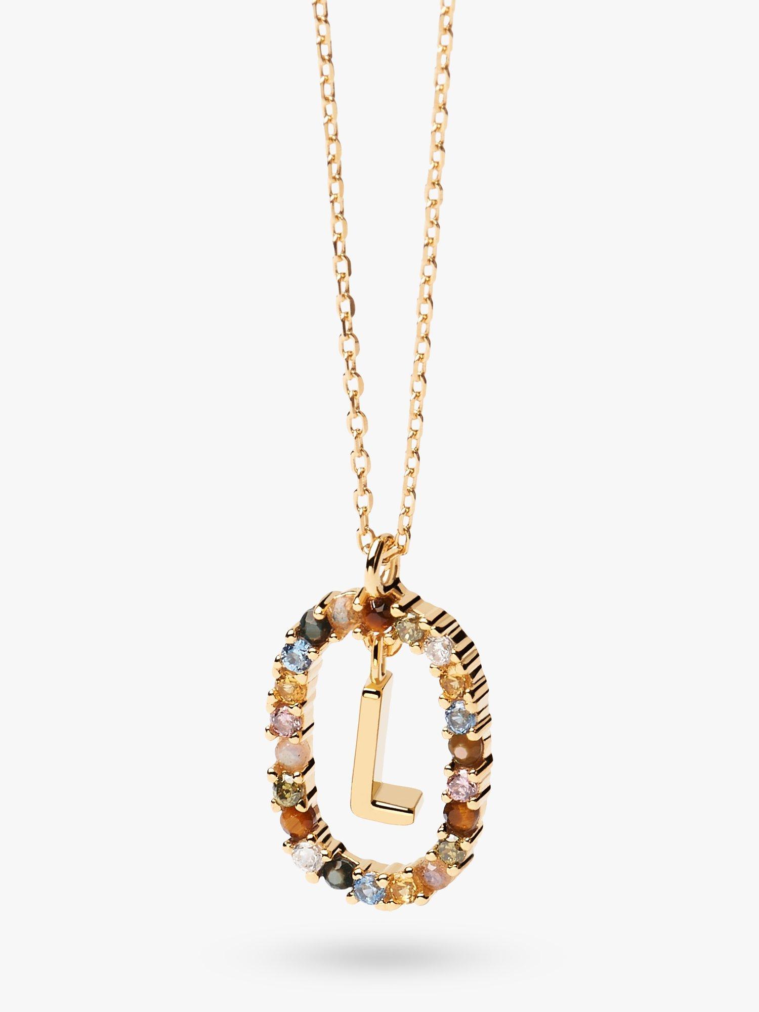 Product image 1 of 2, which shows PDPAOLA Alphabet Initial Crystal Pendant Necklace, Gold/Multi, L