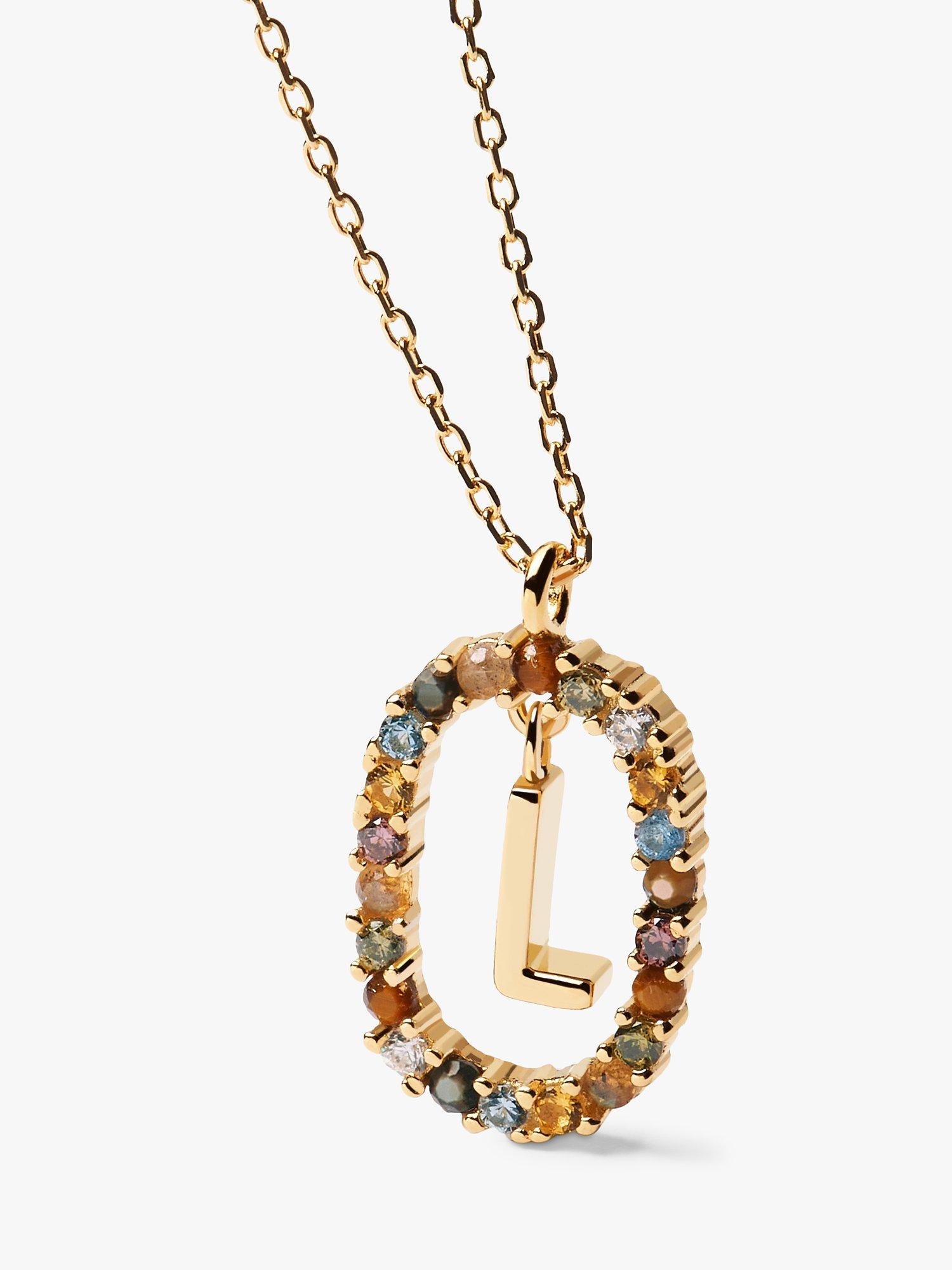 Product image 2 of 2, which shows PDPAOLA Alphabet Initial Crystal Pendant Necklace, Gold/Multi, L