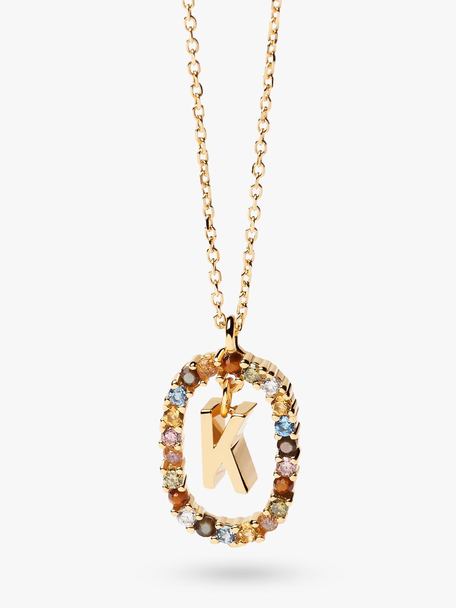 Product image 1 of 2, which shows PDPAOLA Alphabet Initial Crystal Pendant Necklace, Gold/Multi, K
