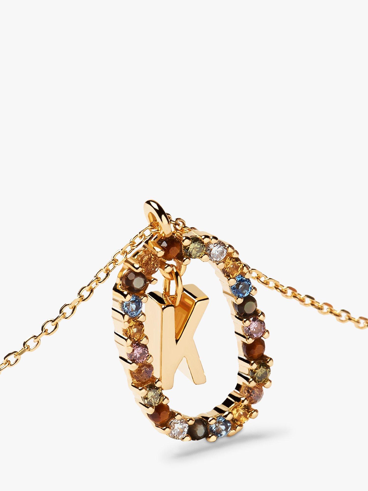 Product image 2 of 2, which shows PDPAOLA Alphabet Initial Crystal Pendant Necklace, Gold/Multi, K