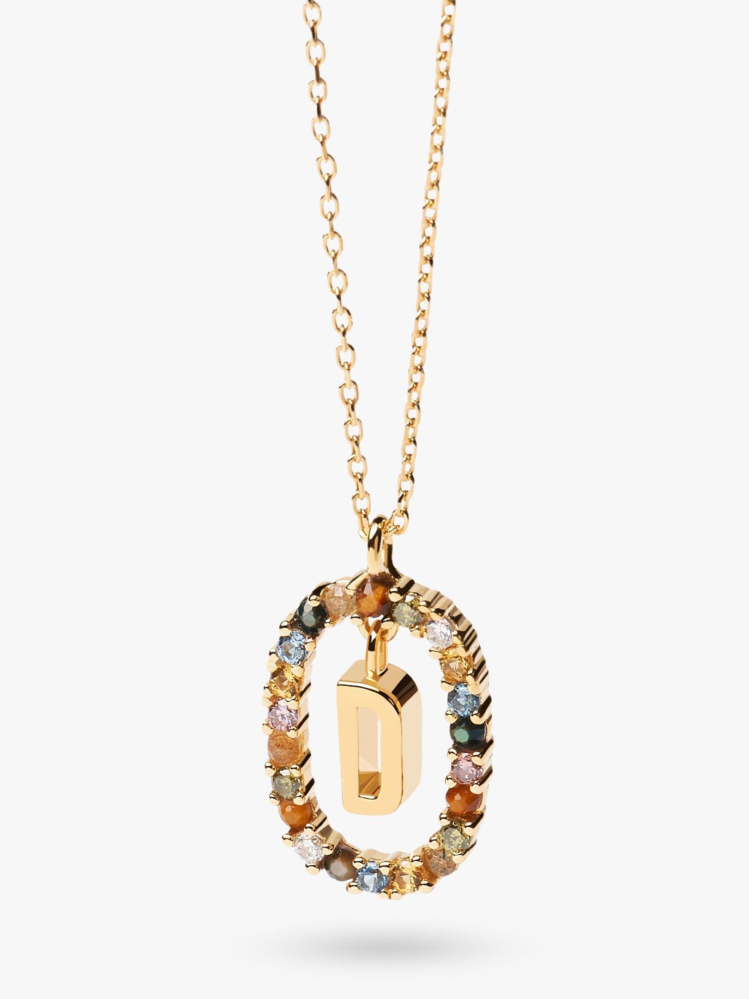 Product image 1 of 2, which shows PDPAOLA Alphabet Initial Crystal Pendant Necklace, Gold/Multi, D